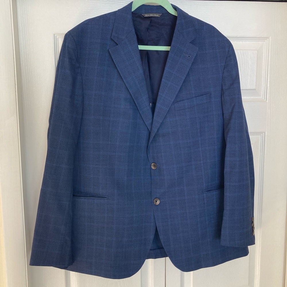 Paul Stuart blue suit jacket wool plaid for all year round